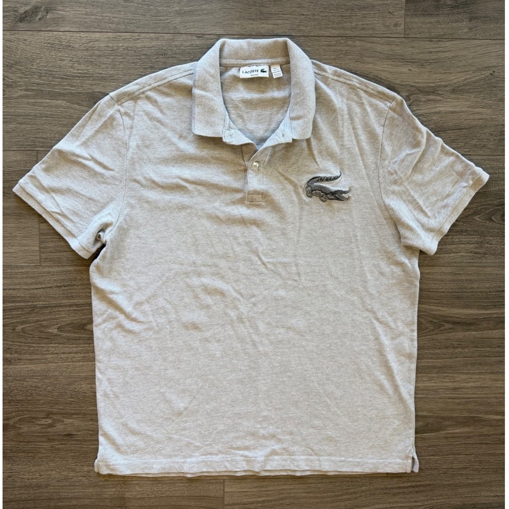 Lacoste Slim Fit Polo Gray Tonal Logo Short Sleeve Mens Size 7 Fits M
